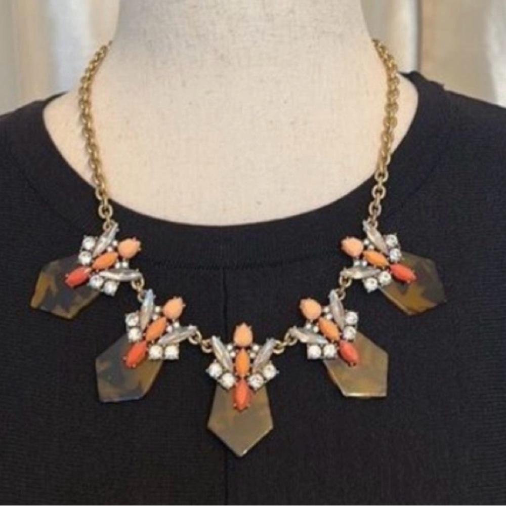 J.Crew Vintage Tortoise Shell Orange Rhinestone Statement Necklace